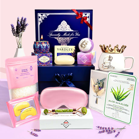 Unique Spa Gift Basket for Women - 11-Piece Lavender Self-Care Collection