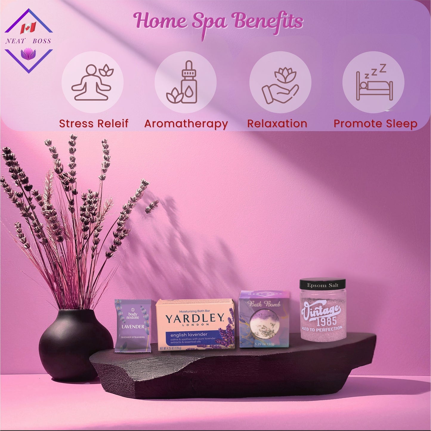 Elegant 40th Birthday Gift for Women, 9-Piece Lavender Spa Gift Set for Women Born in 1985