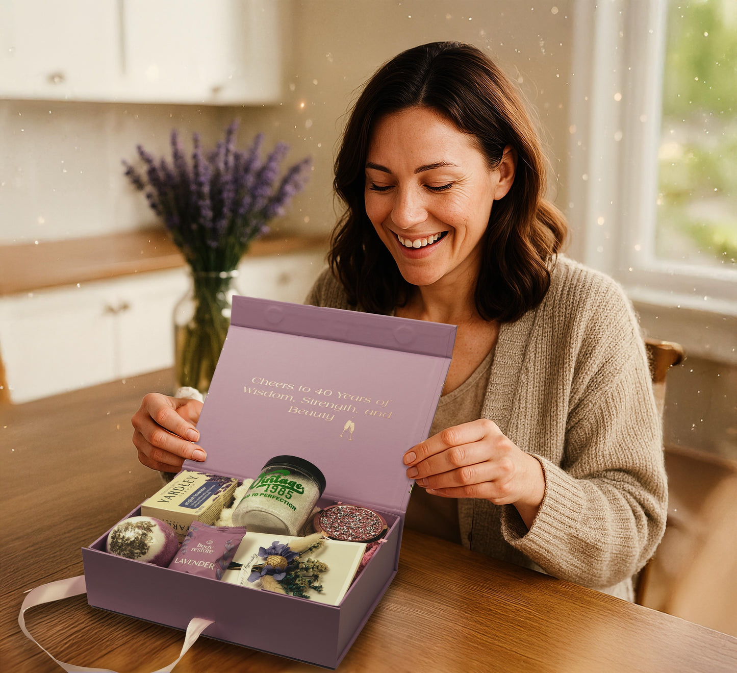 Elegant 40th Birthday Gift for Women, 9-Piece Lavender Spa Gift Set for Women Born in 1985